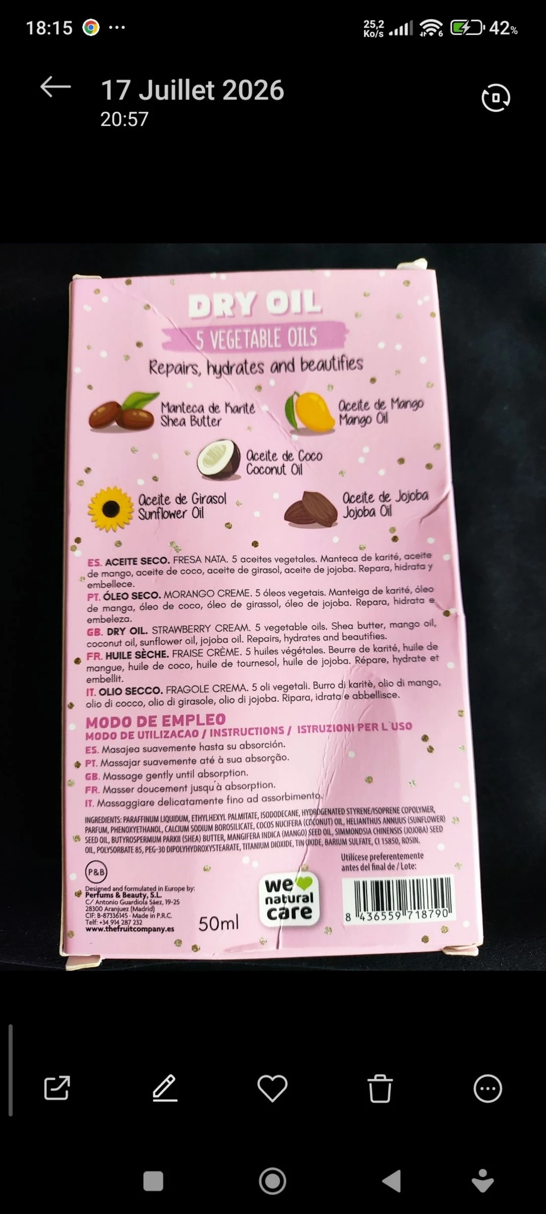 Shimmering Dry Oil Strawberry Scent - The Fruit Company - vegan – photo 3